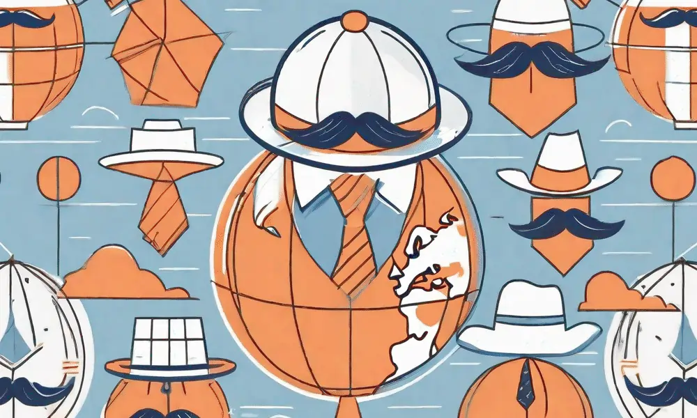 Bild von Weltkugel mit Mann und Bart in orange blau