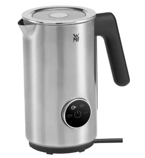 Foto von silbernen Milchaufschaeumer mit schwarzem Griff