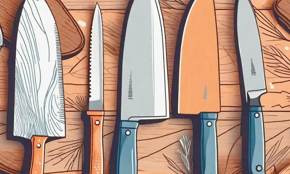 Bild von verschiedenen Messern auf Küchenbrett aus Holz