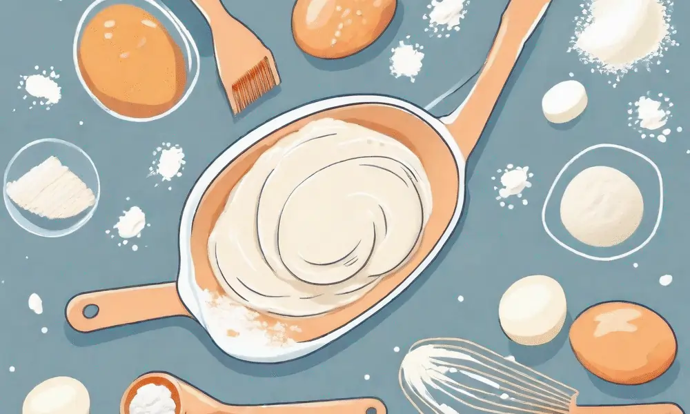 Bild von Kochen und Backen Teigschaber und Teig und Ei und Mehl