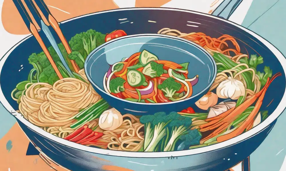 Wok mit Wokgemüse und Wokndudelgericht